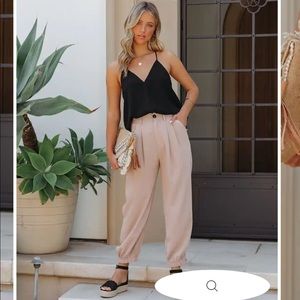 NWT Rosalind Pocketed High Rise Woven Joggers Taupe Size Small